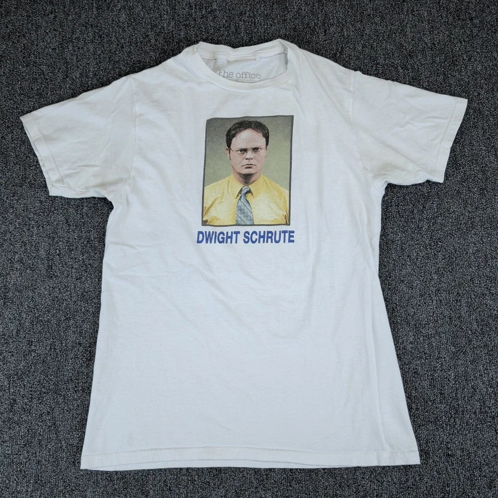 The Office Y2K Dwight Schrute Graphic Shirt Mens Small White Cotton D.W.I.G.H.T.